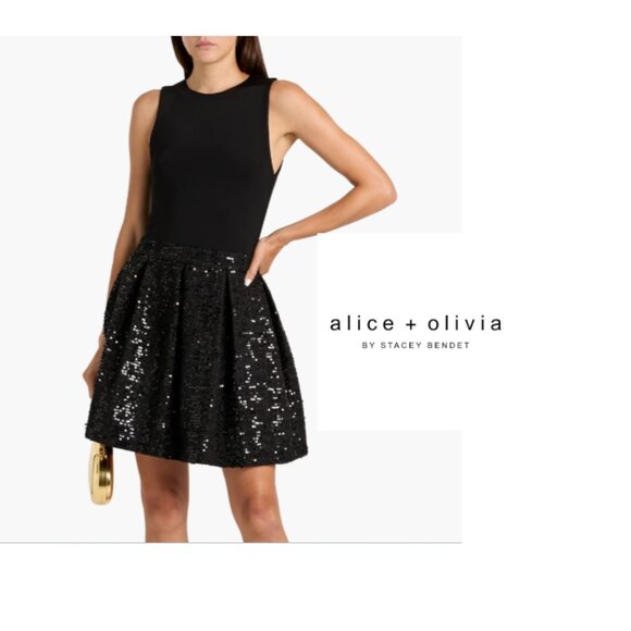 Alice & Olivia Chara Sequined Fit & Flare Minidress Sz 8 NEW w/tags - Picture 1 of 15